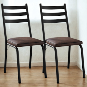 Kit 2 Cadeiras Tubular Europa 118 Preto Assento Madeira Imbuia ARTEF