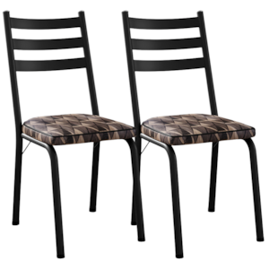 Kit 2 Cadeiras Tubular Europa 118 Preto Assento Mosaico Palha ARTEF