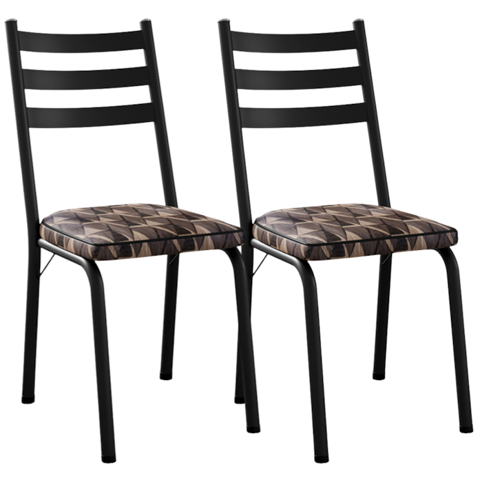 Kit 2 Cadeiras Tubular Europa 118 Preto Assento Mosaico Palha ARTEF