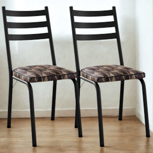 Kit 2 Cadeiras Tubular Europa 118 Preto Assento Mosaico Palha ARTEF