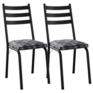 Kit 2 Cadeiras Tubular Europa 118 Preto Assento Mosaico Silver ARTEF