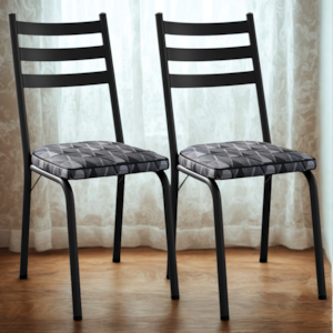 Kit 2 Cadeiras Tubular Europa 118 Preto Assento Mosaico Silver ARTEF