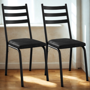 Kit 2 Cadeiras Tubular Europa 118 Preto Assento Preto Brilhante ARTEF