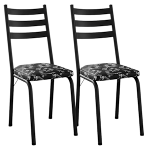 Kit 2 Cadeiras Tubular Europa 118 Preto Assento Preto Flor ARTEF