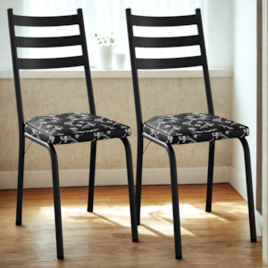 Kit 2 Cadeiras Tubular Europa 118 Preto Assento Preto Flor ARTEF