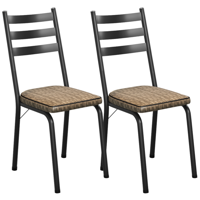 Kit 2 Cadeiras Tubular Europa 118 Preto Assento Rattan ARTEF