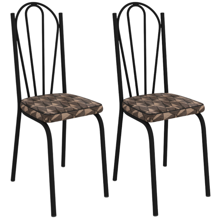 Kit 2 Cadeiras Tubular Europa 121 Preto Assento Mosaico Palha ARTEF