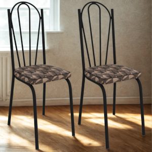 Kit 2 Cadeiras Tubular Europa 121 Preto Assento Mosaico Palha ARTEF