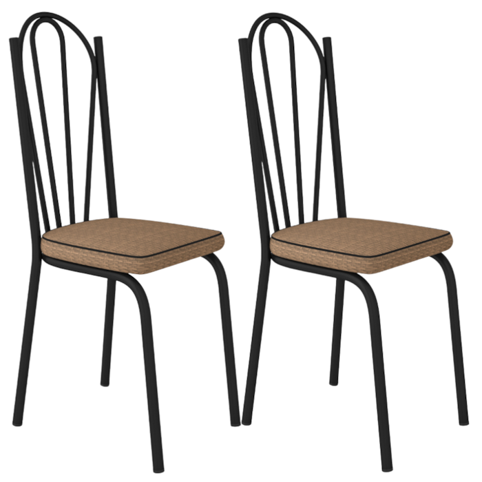 Kit 2 Cadeiras Tubular Europa 121 Preto Assento Rattan ARTEF