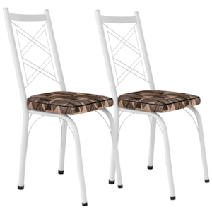 Kit 2 Cadeiras Tubular Europa 143 Branco Assento Mosaico Palha ARTEF