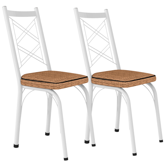 Kit 2 Cadeiras Tubular Europa 143 Branco Assento Rattan ARTEF