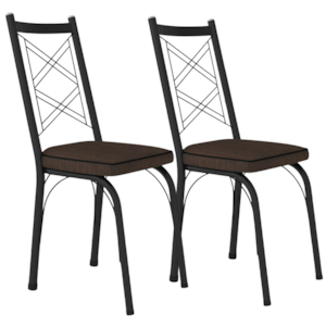 Kit 2 Cadeiras Tubular Europa 143 Preto Assento Madeira Imbuia ARTEF