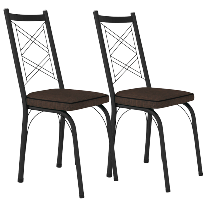 Kit 2 Cadeiras Tubular Europa 143 Preto Assento Madeira Imbuia ARTEF