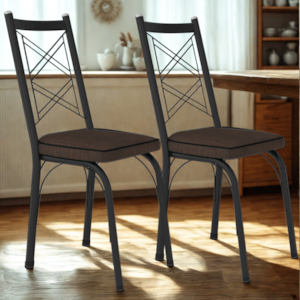 Kit 2 Cadeiras Tubular Europa 143 Preto Assento Madeira Imbuia ARTEF