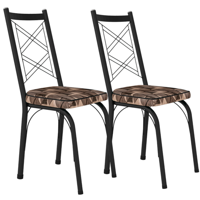 Kit 2 Cadeiras Tubular Europa 143 Preto Assento Mosaico Palha ARTEF