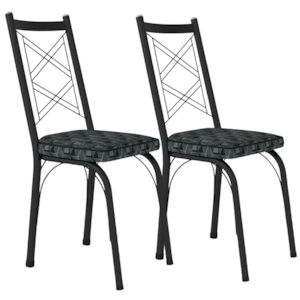 Kit 2 Cadeiras Tubular Europa 143 Preto Assento Mosaico Silver ARTEF