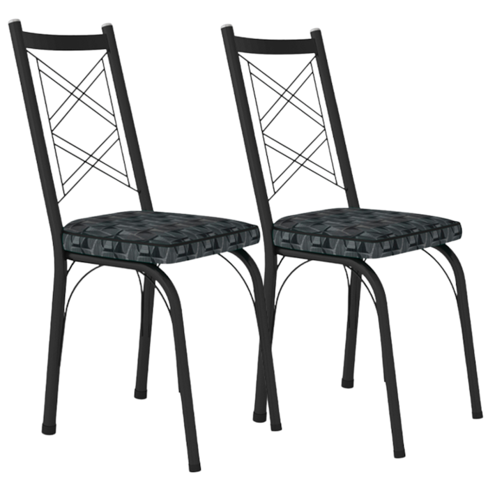 Kit 2 Cadeiras Tubular Europa 143 Preto Assento Mosaico Silver ARTEF