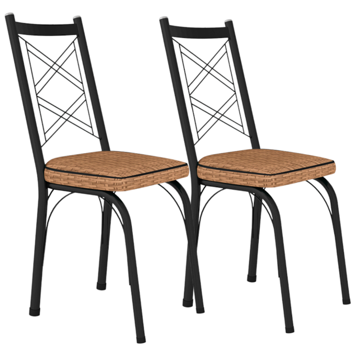 Kit 2 Cadeiras Tubular Europa 143 Preto Assento Rattan ARTEF