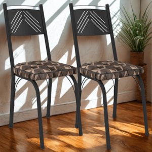 Kit 2 Cadeiras Tubular Europa 151 Preto Assento Mosaico Palha ARTEF