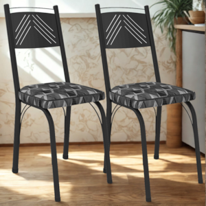 Kit 2 Cadeiras Tubular Europa 151 Preto Assento Mosaico Silver ARTEF