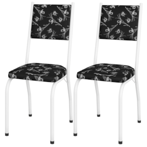 Kit 2 Cadeiras Tubular Europa 258 Branco Assento Preto Flor ARTEF