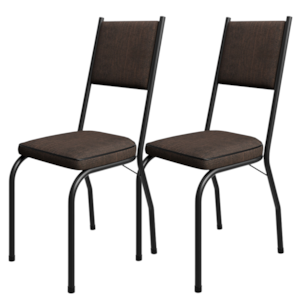 Kit 2 Cadeiras Tubular Europa 258 Preto Assento Madeira Imbuia ARTEF