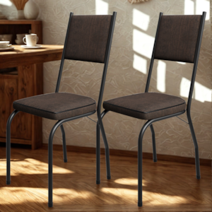 Kit 2 Cadeiras Tubular Europa 258 Preto Assento Madeira Imbuia ARTEF