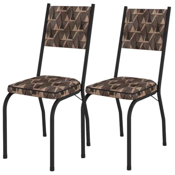 Kit 2 Cadeiras Tubular Europa 258 Preto Assento Mosaico Palha ARTEF