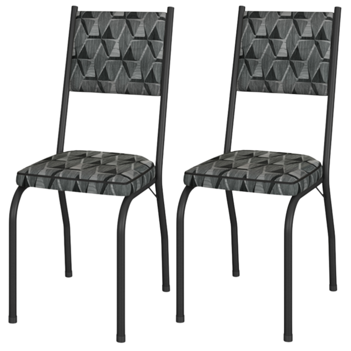 Kit 2 Cadeiras Tubular Europa 258 Preto Assento Mosaico Silver ARTEF