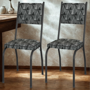 Kit 2 Cadeiras Tubular Europa 258 Preto Assento Mosaico Silver ARTEF