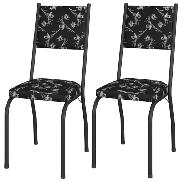 Kit 2 Cadeiras Tubular Europa 258 Preto Assento Preto Flor ARTEF