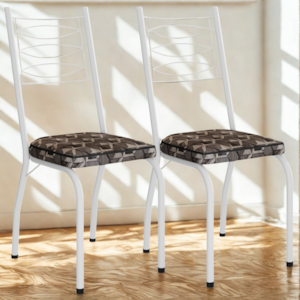 Kit 2 Cadeiras Tubular Europa 262 Branco Assento Mosaico Palha ARTEF