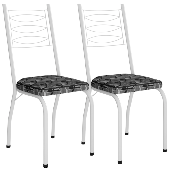 Kit 2 Cadeiras Tubular Europa 262 Branco Assento Mosaico Silver ARTEF