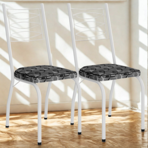 Kit 2 Cadeiras Tubular Europa 262 Branco Assento Mosaico Silver ARTEF