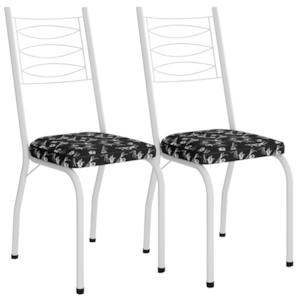 Kit 2 Cadeiras Tubular Europa 262 Branco Assento Preto Flor ARTEF