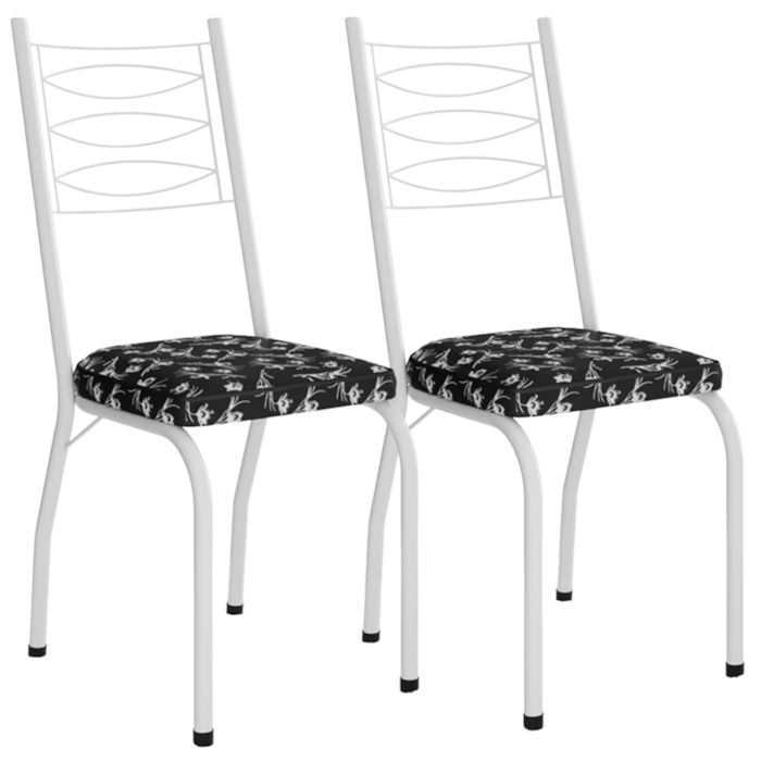 Kit 2 Cadeiras Tubular Europa 262 Branco Assento Preto Flor ARTEF