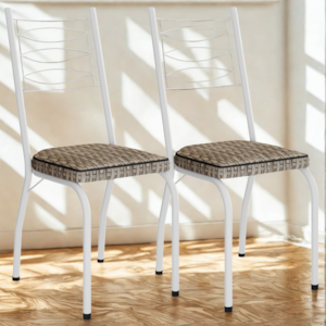 Kit 2 Cadeiras Tubular Europa 262 Branco Assento Rattan ARTEF