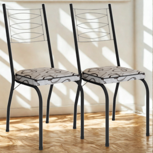 Kit 2 Cadeiras Tubular Europa 262 Preto Assento Madeira Cedro ARTE