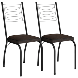 Kit 2 Cadeiras Tubular Europa 262 Preto Assento Madeira Imbuia ARTEF