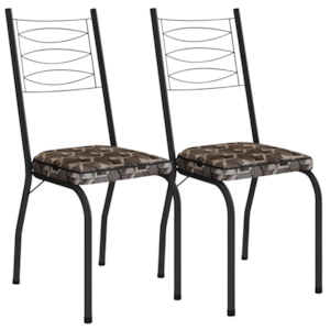 Kit 2 Cadeiras Tubular Europa 262 Preto Assento Mosaico Palha ARTEF