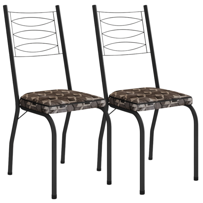 Kit 2 Cadeiras Tubular Europa 262 Preto Assento Mosaico Palha ARTEF