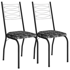 Kit 2 Cadeiras Tubular Europa 262 Preto Assento Mosaico Silver ARTEF