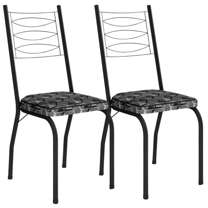 Kit 2 Cadeiras Tubular Europa 262 Preto Assento Mosaico Silver ARTEF