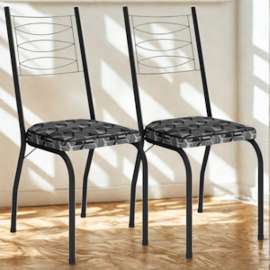 Kit 2 Cadeiras Tubular Europa 262 Preto Assento Mosaico Silver ARTEF