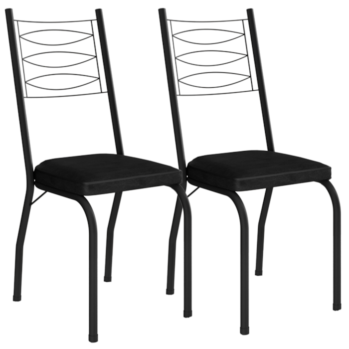 Kit 2 Cadeiras Tubular Europa 262 Preto Assento Preto ARTEF