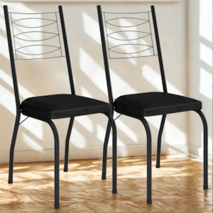 Kit 2 Cadeiras Tubular Europa 262 Preto Assento Preto ARTEF