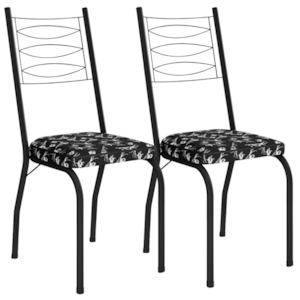 Kit 2 Cadeiras Tubular Europa 262 Preto Assento Preto Flor ARTEF
