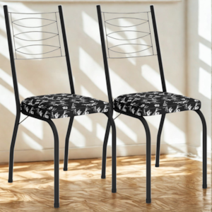 Kit 2 Cadeiras Tubular Europa 262 Preto Assento Preto Flor ARTEF