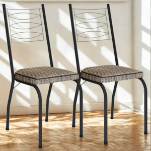 Kit 2 Cadeiras Tubular Europa 262 Preto Assento Rattan ARTEF