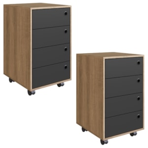 Kit 2 Gaveteiros Com Rodizios P1054 36 cm Grafite Mell PP Milani Store